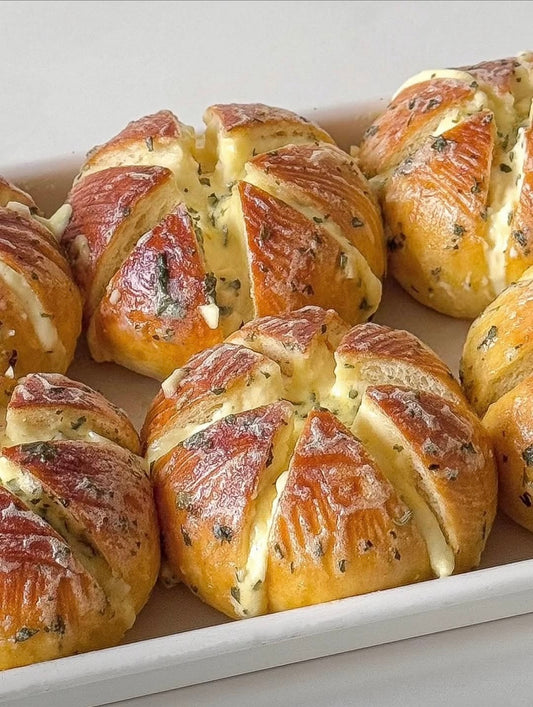 Twice baked yogurt garlic bread